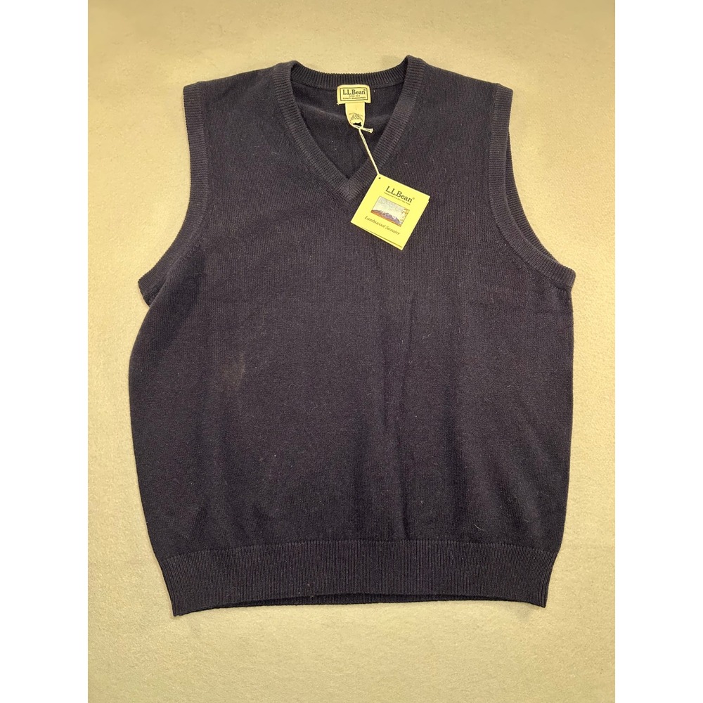 L.L.Bean Sweater Vest Men Large Navy Blue 100% Lambswool V-Neck Knit NWT